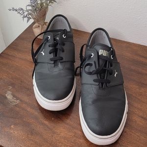 Puma El Ace Textured Black 12 Men's Used Shoes Leather-Feel Stylish Casual
